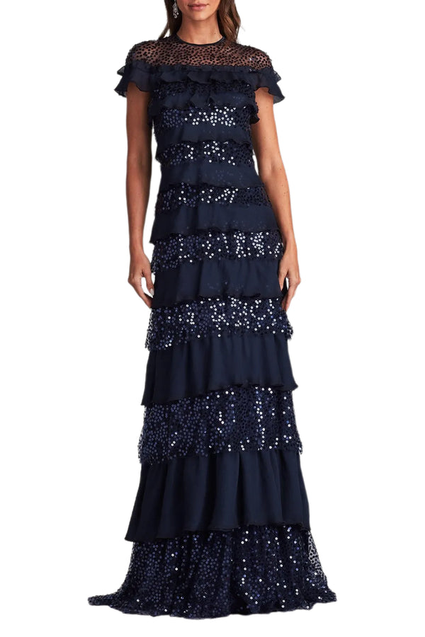 NETDRESSED | TADASHI | AYERS SEQUIN TIERED GOWN