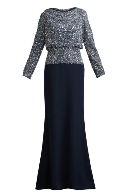 SEQUIN-EMBELLISHED PANELED GOWN