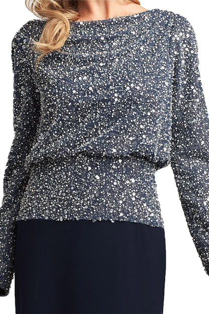 SEQUIN-EMBELLISHED PANELED GOWN