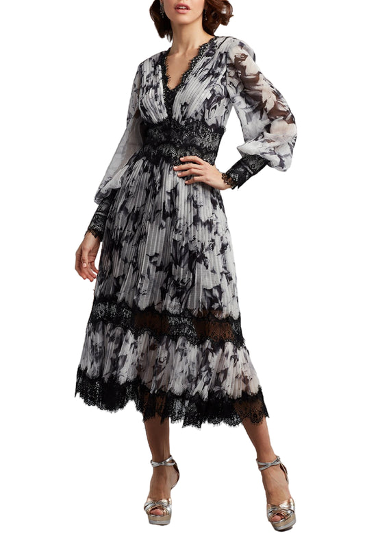PLEATED CHIFFON MIDI DRESS