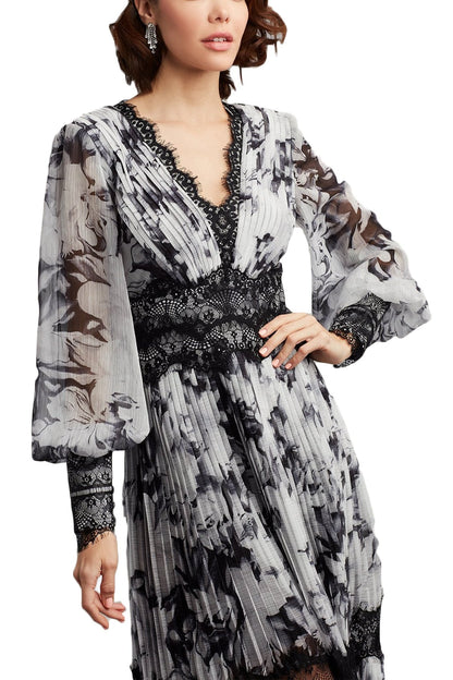 PLEATED CHIFFON MIDI DRESS