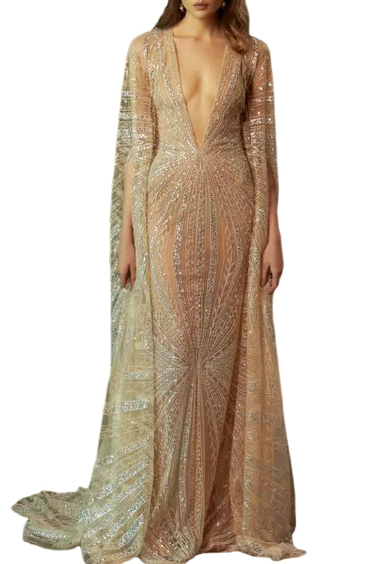 SUN SEQUIN CAPE GOWN