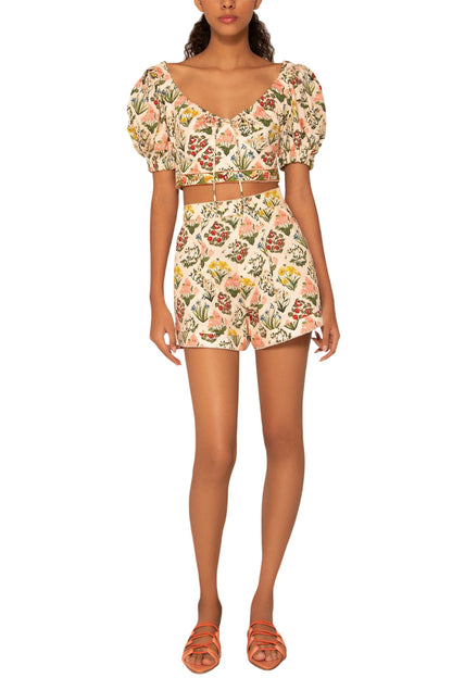 TORONJIL PLEATED FLORAL COTTON SHORTS
