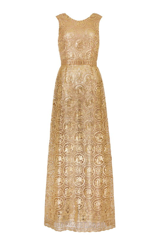 TORRES DRESS IN GOLD FOILED GUIPURE