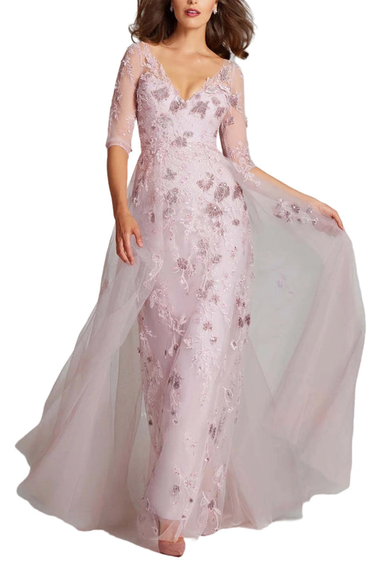 TULLE VELVET FLORAL APPLIQUE GOWN