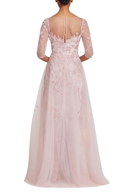 TULLE VELVET FLORAL APPLIQUE GOWN
