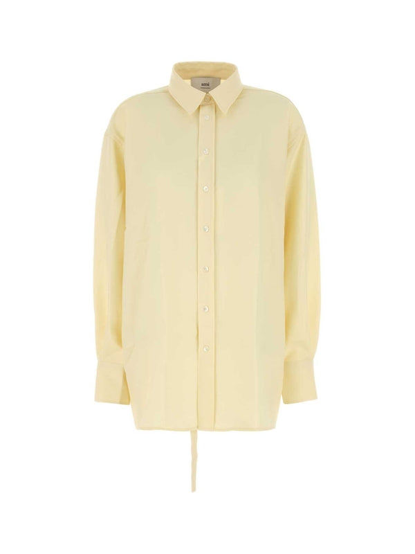 BACK SLIT WOOL LONG SLEEVE SHIRT