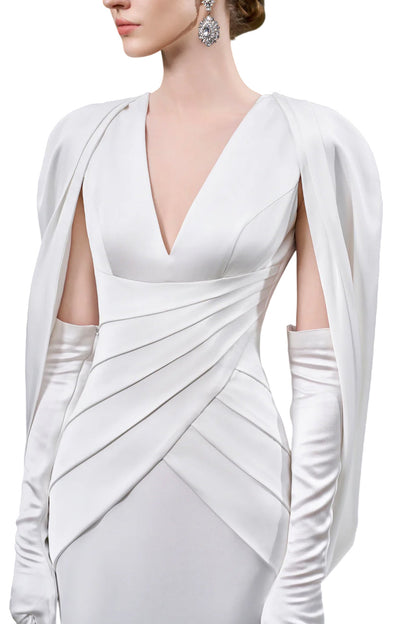 V-NECKLINE PLEATED MULLET SILK GOWN
