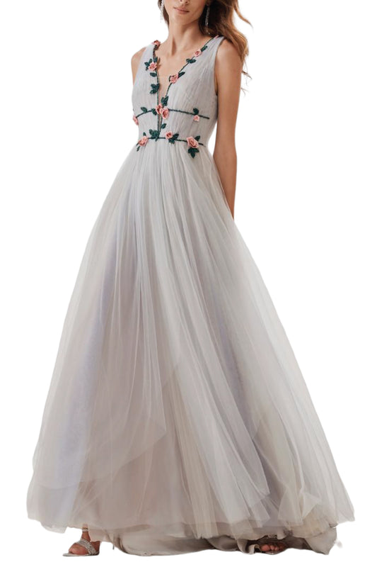 V-NECK FLOWERED GOWN