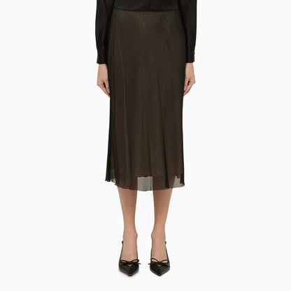 Black and beige viscose midi skirt