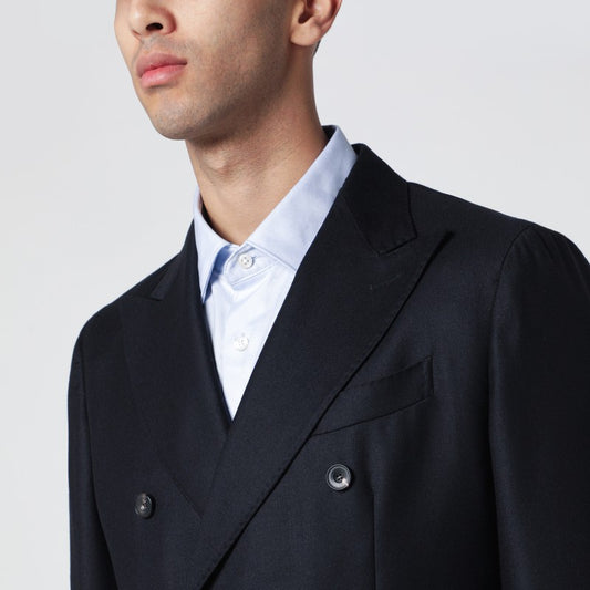 Blue double-breasted suit in wool and cashmere