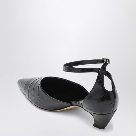 Black Victoria décolleté with crocodile print