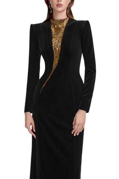 VELVET WITH EMBROIDERY GOWN