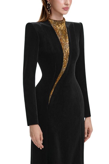 VELVET WITH EMBROIDERY GOWN