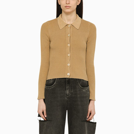 Sand-coloured ribbed cotton cardigan