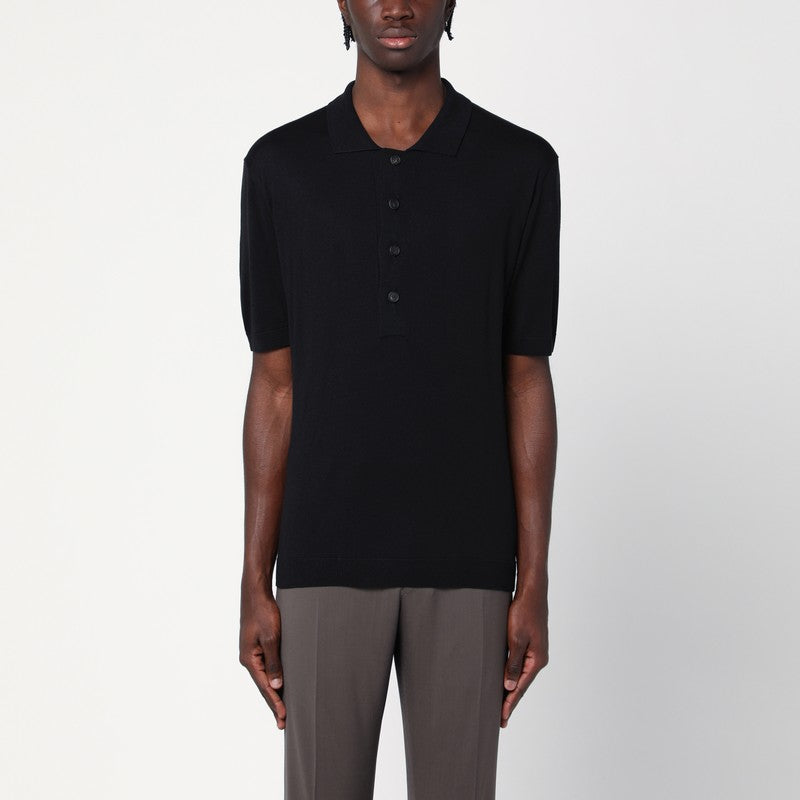 Black Silk-blend Polo Shirt