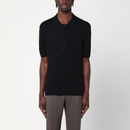 Black Silk-blend Polo Shirt