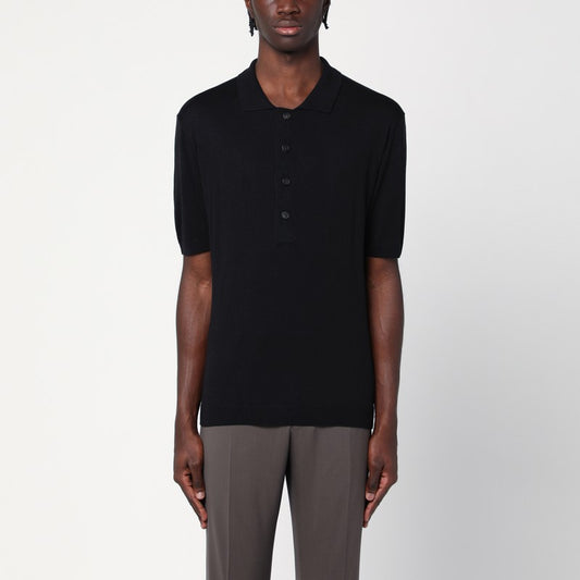 Black Silk-blend Polo Shirt