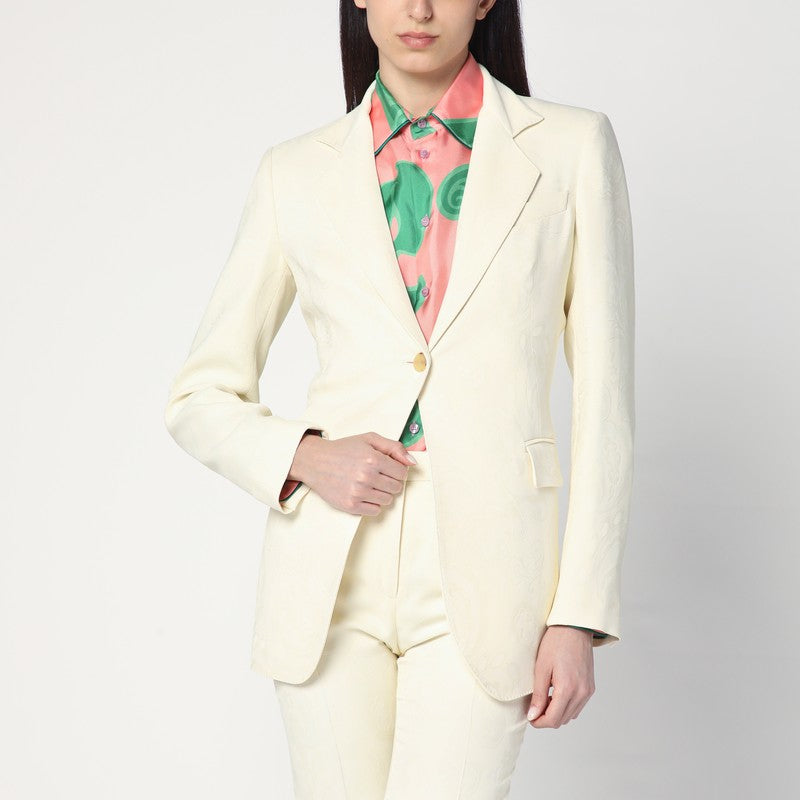 White Jacquard Jacket With Crossover Detail