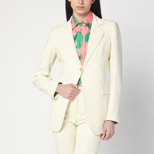 White Jacquard Jacket With Crossover Detail