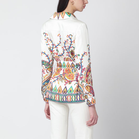 Paisley-print belted shirt jacket