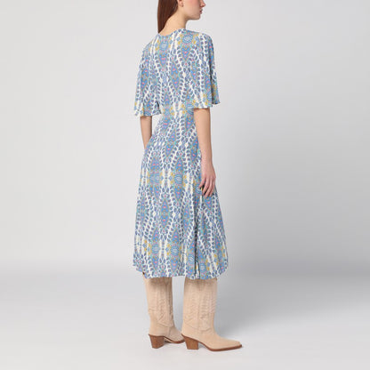 Flared Midi Dress With Multi-coloured Print