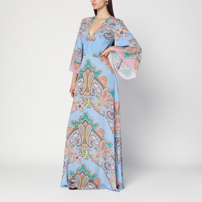 Long Blue Dress With Paisley Print