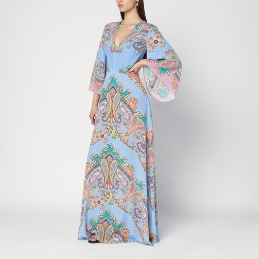 Long Blue Dress With Paisley Print