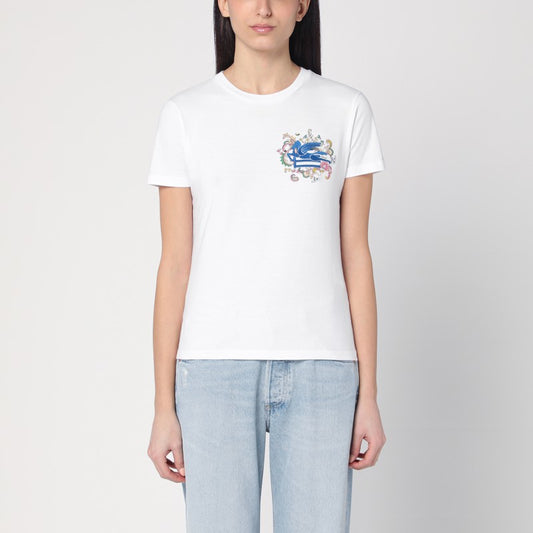 White T-shirt With Logo Embroidery