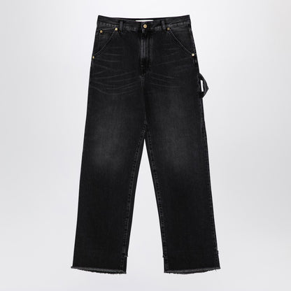 Wide Black Washed Denim Jeans