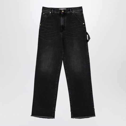 Wide Black Washed Denim Jeans
