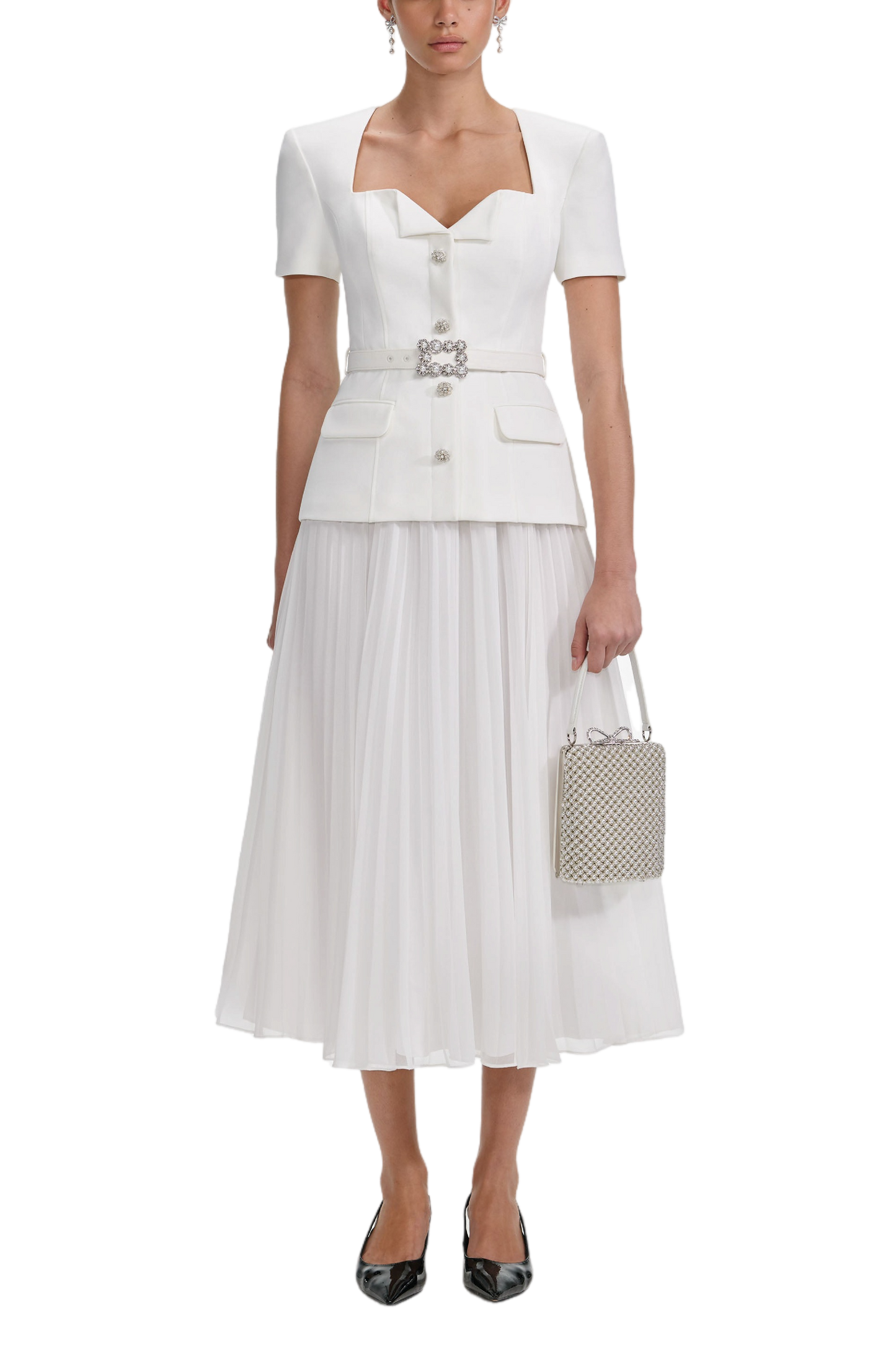 WHITE CREPE CHIFFON MIDI DRESS
