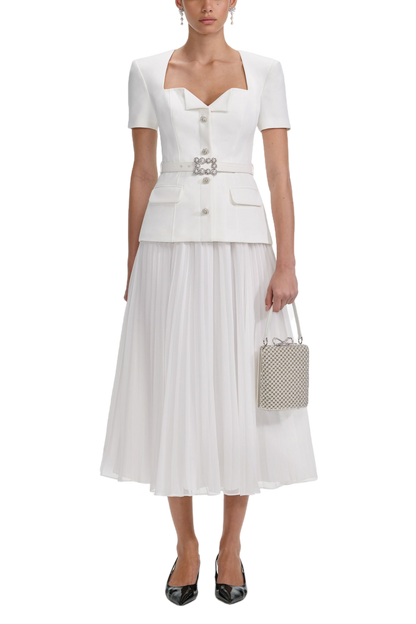 WHITE CREPE CHIFFON MIDI DRESS