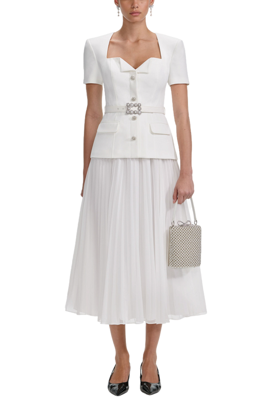 WHITE CREPE CHIFFON MIDI DRESS