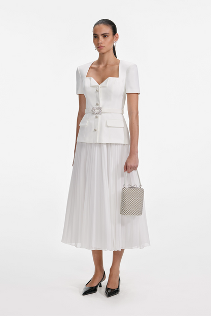 WHITE CREPE CHIFFON MIDI DRESS