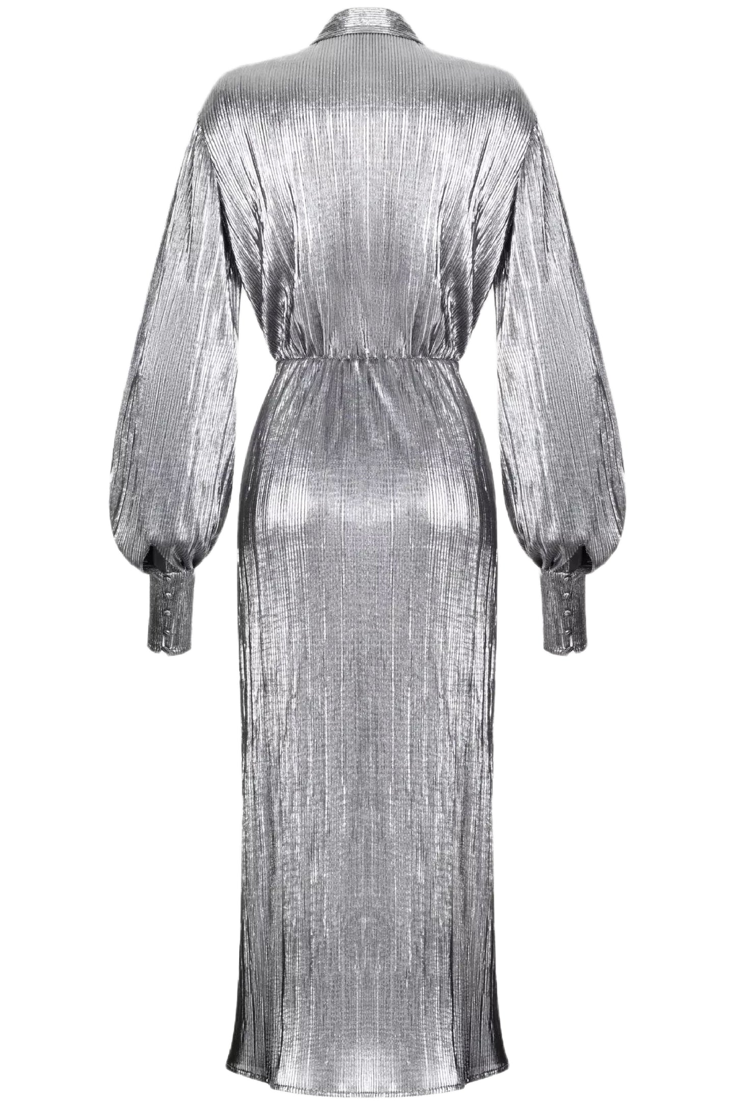 WRAPPED & DRAPED PLEATED JERSEY MIDI DRESS