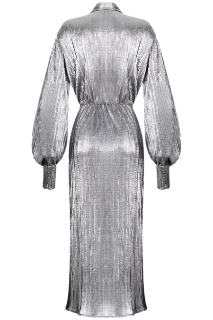 WRAPPED & DRAPED PLEATED JERSEY MIDI DRESS