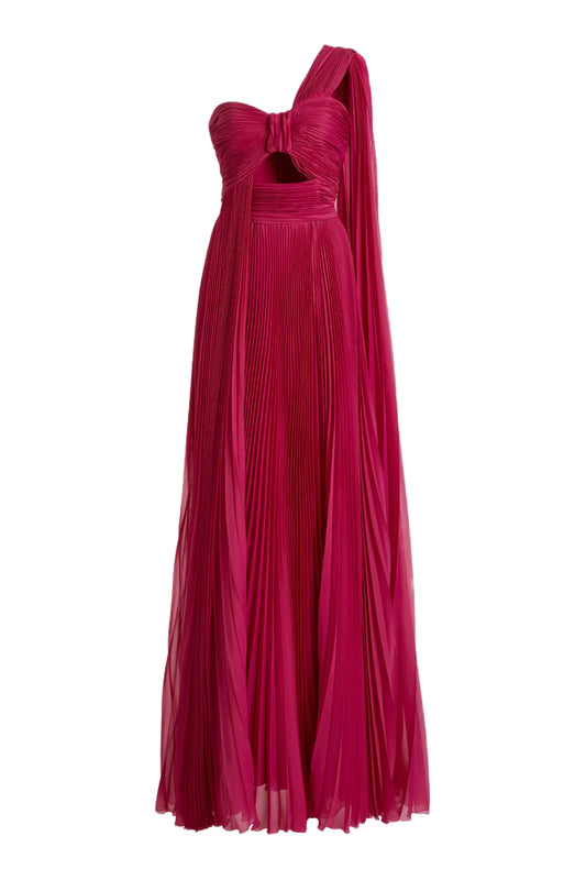 PLEATED CHIFFON ONE SHOULDER GOWN