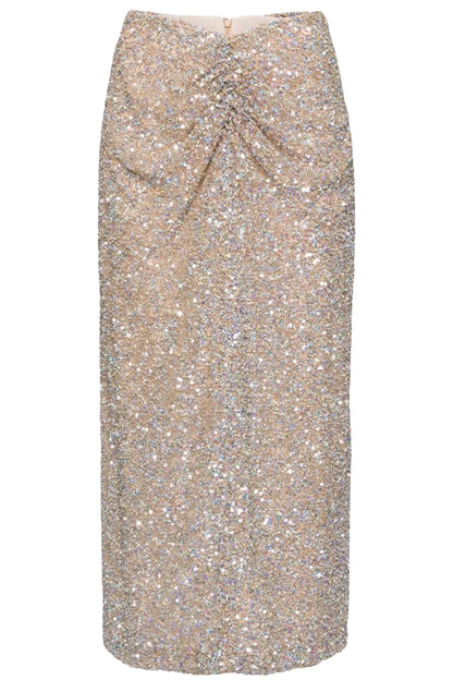 ZURI RUCHED SEQUINED MIDI SKIRT
