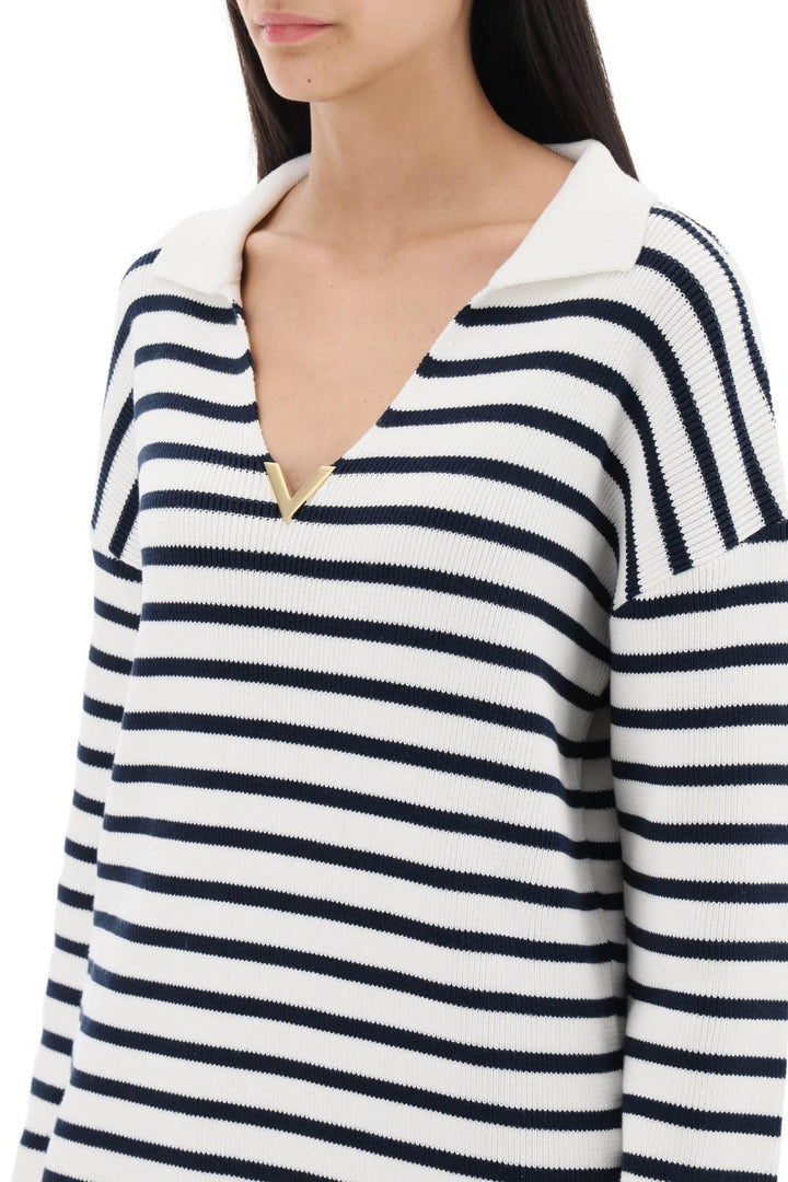 NETDRESSED | VALENTINO | STRIPED COTTON KNIT SWEATER WITH V GOLD DETAILING