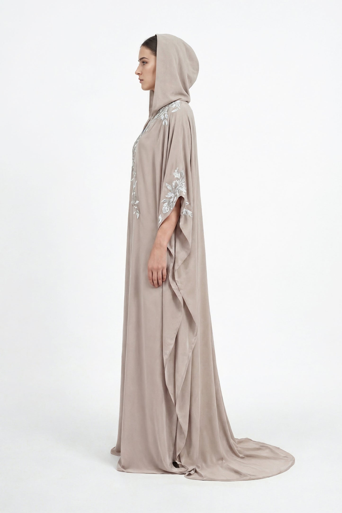 Embellished Crepe Abaya With Hood