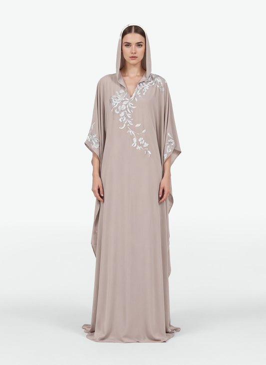 Embellished Crepe Abaya With Hood