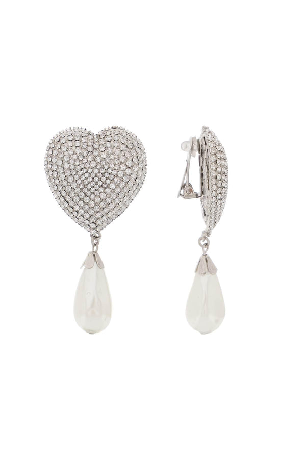 NETDRESSED | ALESSANDRA RICH | HEART CRYSTAL EARRINGS WITH PEARLS