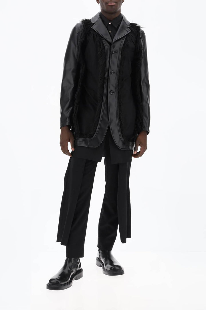 NETDRESSED | COMME DES GARCONS HOMME PLUS | FAUX LEATHER DESTROYED BALZER WITH ECO-FUR TRIMS