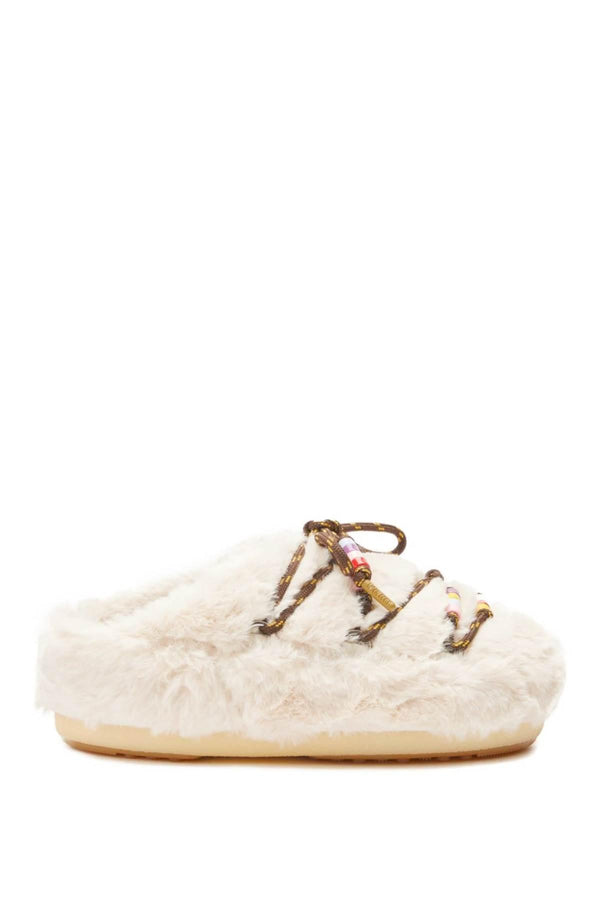 Faux fur mules with beads