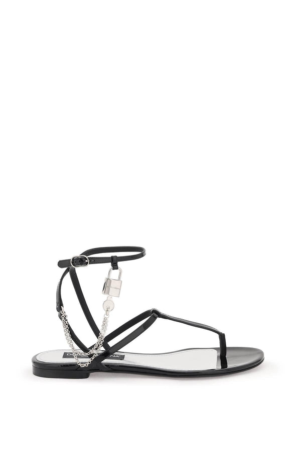 NETDRESSED | DOLCE & GABBANA | PATENT LEATHER THONG SANDALS WITH PADLOCK