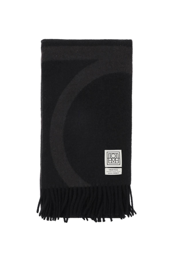 Wool jacquard monogram scarf