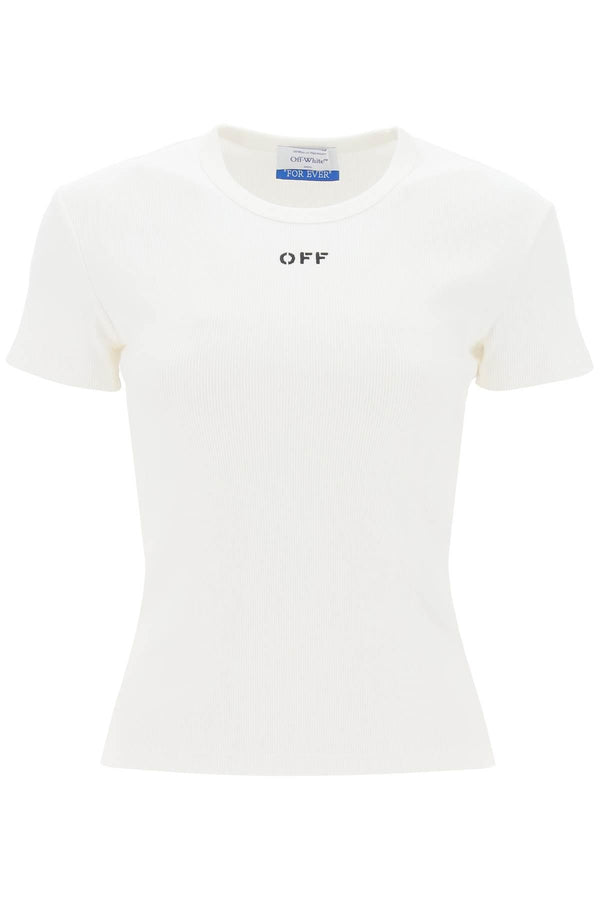 NETDRESSED | OFF-WHITE | RIBBED T-SHIRT WITH OFF EMBROIDERY